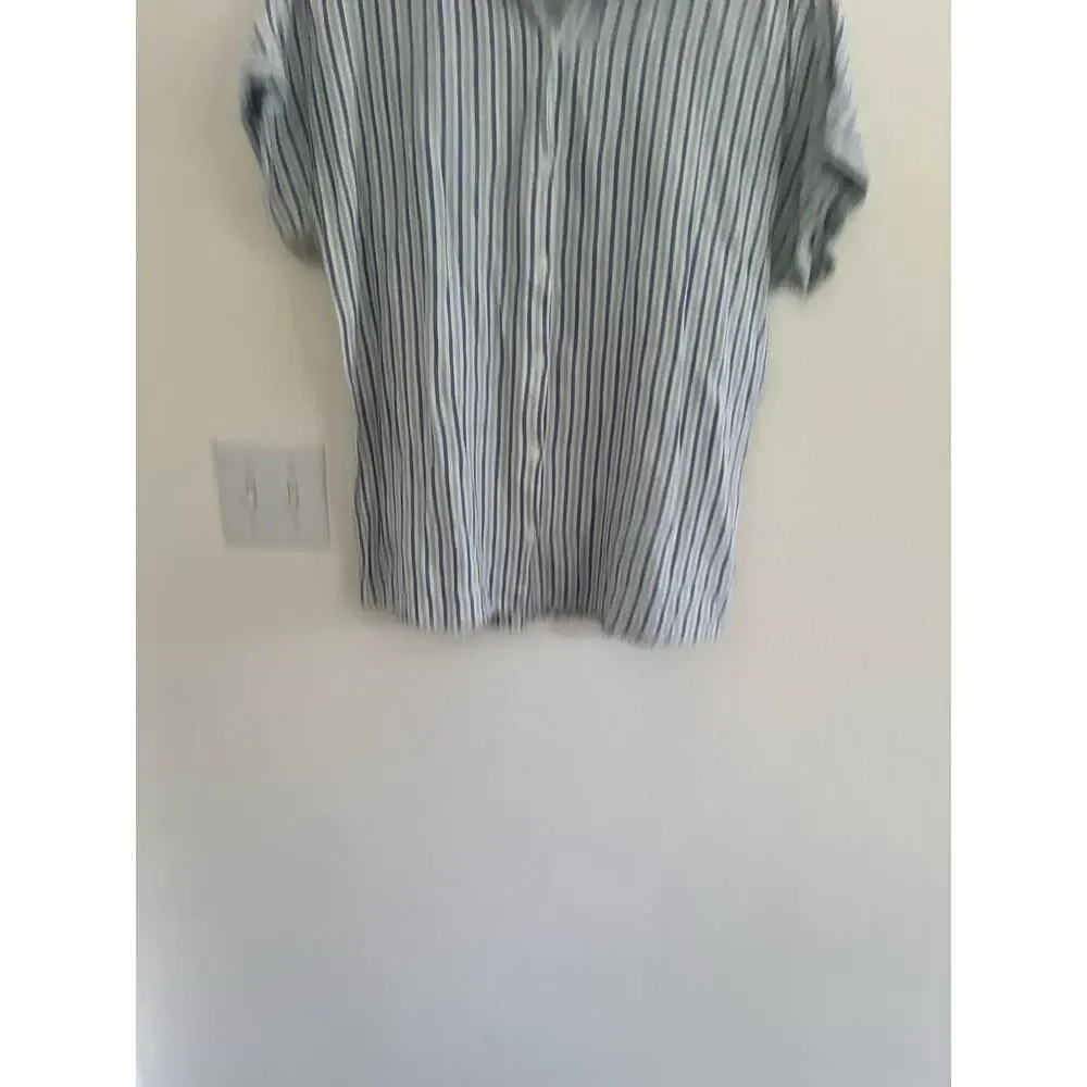 Marine Layer Striped Button Down Blouse Womens Large Nautical Casual Beach Linen - Picture 3 of 10